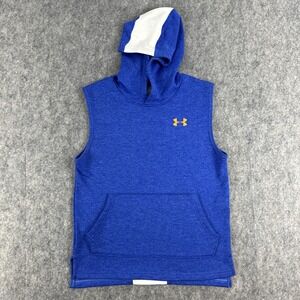 Under Armour Hooded Tank Boys L Blue Orange Spell Out Sleeveless Hoodie 1352245
